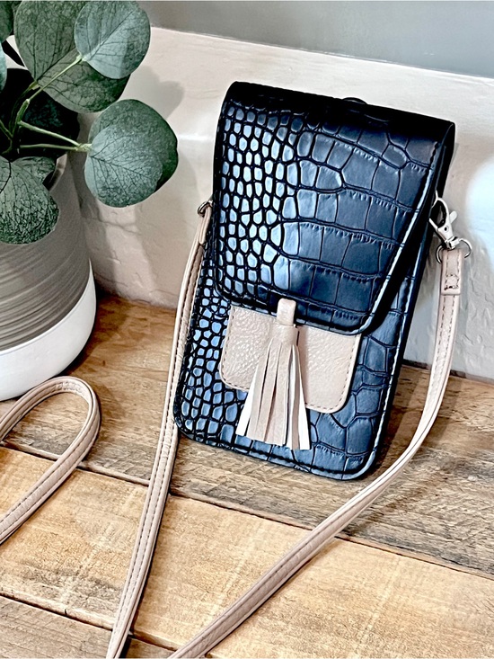 K. Carroll Handbags - K. Carroll Black Croc Embossed Phone Crossbody Pouch Wallet